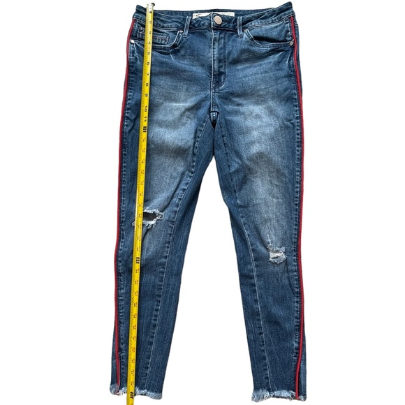 Seven7 size 10 mid rise ankle distressed skinny jeans with red stripes down legs - Picture 14 of 16